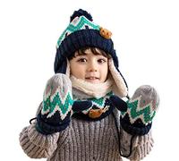 DORRISO Unisex-Baby Jungen Mädchen Mütze Schal Handschuh Set Niedlich Frühling Winter Herbst Beanie Strickmütze Warm Niedlich Klein Fuchs Wintermütze 1-6 Jahre alt Blau B M