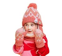 DORRISO Unisex-Baby Jungen Mädchen Mütze Schal Handschuh Set Niedlich Frühling Winter Herbst Beanie Strickmütze Warm Niedlich Klein Fuchs Wintermütze 1-6 Jahre alt Rosa M