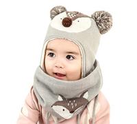 DORRISO Unisex-Baby Jungen Mädchen Mütze Schal Set Winter Herbst Frühling Beanie Strickmütze Niedlich Klein Fuchs Wintermütze, grau (48 cm)