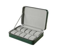 DOSERTY Grüne Uhrenbox, Uhrenetui, 6/10/12 Fächer, tragbare Reise-Reißverschlusstasche, Sammler-Aufbewahrung, Uhren und Schmuck, Aufbewahrungsbox für Damen