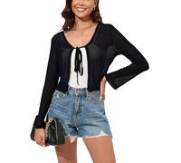 Dosieyeo Bolero Damen Elegant Langarm Kurz Cardigan Leicht Tie Front Shrugs Dünne Schulterjacke für Kleider Schwarz,M