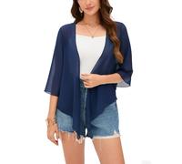 Dosieyeo Chiffon Bolero Damen Festlich 3/4 Arm Bolerojacke zum Binden Leichtes Jäckchen für Kleid Sommer Cover up Navy,XXL