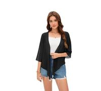 Dosieyeo Chiffon Bolero Damen Festlich 3/4 Arm Bolerojacke zum Binden Leichtes Jäckchen für Kleid Sommer Cover up schwarz,XXL