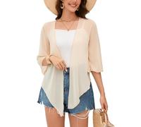 Dosieyeo Chiffon Bolero Damen Festlich 3/4 Arm Bolerojacke zum Binden Leichtes Jäckchen für Kleid Sommer Cover up beige,M