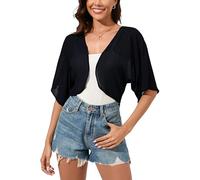 Dosieyeo Damen Bolero Festlich Chiffon Jäckchen 3/4 Arm Bolerojacke Leicht Luftig Sommer Cardigan für Abendkleider Schwarz,L
