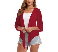 Dosieyeo Damen Chiffon Bolero Festlich 3/4 Ärmel Hochzeit Jäckchen zum Kleid Leichte Dünne Sommer Jacke weinrot,XL