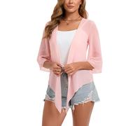 Dosieyeo Damen Chiffon Bolero Festlich 3/4 Ärmel Hochzeit Jäckchen zum Kleid Leichte Dünne Sommer Jacke rosa,XXL