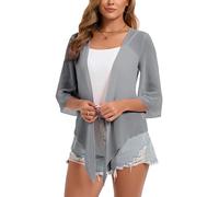 Dosieyeo Damen Chiffon Bolero Festlich 3/4 Ärmel Hochzeit Jäckchen zum Kleid Leichte Dünne Sommer Jacke grau,XL