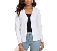 Dosieyeo Leichte Strickjacke Damen Langarm Cardigan mit Knöpfen Casual V Ausschnitt Feinstrickjacke für Herbst Frühling weiß,L