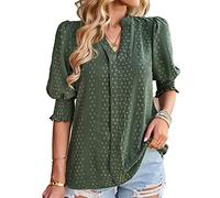 Dot Top, Fließende Damen-Bluse mit Laternenärmeln, Atmungsaktiv, Halbe Ärmel für Damen, Stilvoll für den Alltag (L)