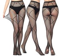 Dotbuy Netzstrumpfhose Damen Strumpfhose Sexy Netzstrümpfe Elastisch Fishnet Tights 3 Paare (Einheitsgröße,Schwarz-6006)