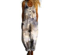 DOTBUY-SHOP Jumpsuit Damen Elegant Sommer, Street Retro Ärmellos Overall Lang Hosenanzug Lässiger Loose Fit Große Größen Playsuit Outfits Einteiler für Festlich Party (Ölgemälde,L)