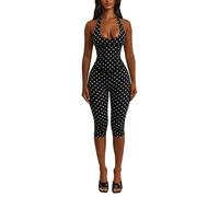 DOTBUY-SHOP Jumpsuit Damen Lang Elegant Sommer Overall Festlich Hosenanzug Slim Fit Große Größen Ärmellos Gepunktet Jumpsuit Playsuit Outfits Einteiler Blumenmuster für Hochzeit Party (Schwarz,L)