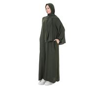DOTBUY-SHOP Muslimische Kleider Damen mit Kopftuch, Muslimische Kleider Damen Abaya Festlich Kleidung Frauen für Beten (Dunkelgrün)