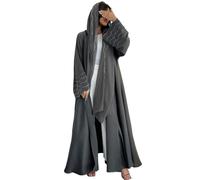 DOTBUY-SHOP Muslimische Kleider Damen mit Kopftuch, Muslimische Kleider Damen Abaya Festlich Winter Kleidung Frauen für Beten mit Kopftuch Modern Herbst, Grau (Grau,XL)
