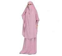 DOTBUY-SHOP Muslimisches Kleid Damen Einfarbig Zweiteiliger Muslim Lange Robe mit Hijab Naher Osten Dubai Arab Islamischer Ramadan Sommerkleid Gebetskleidung Abaya für Frauen
