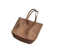 DOTBUY-SHOP Stroh Strandtasche, Große Korbtasche 2025 Strohtaschen Damen Sommer Leger Korbtaschen Damen, Handgewebte Sommertaschen Basttasche für Reisen & Urlaub (Kaffee 1,One Size)