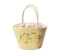 DOTBUY-SHOP Zitrone Stroh Strandtasche, Elegant Korbtasche 2025 Strohtaschen Damen Sommer Leger Korbtaschen Damen, Handgewebte Sommertaschen Basttasche für Sommerurlaub, Reisen & Urlaub (Beige)