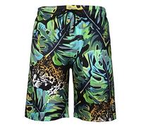 DOTBUY Sommer Badeshorts für Herren, 3D Druck Grafik Schnelltrocknend Jungen Männer Hawaii Strand Surf Wasserdicht Gemütlich Taschen Kurze Hosen Badehose (XL,Tiger Bananenblatt)