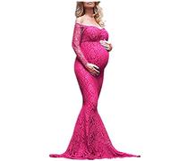 DOTBUY Umstandskleid Langes Kleid, Elegantes-Knielanges Schwangere Fotografie Frauen Spitze Art und Weise Lange Hülsen Reizvolle Abendkleid Enge Perspektive Schulterfrei