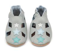 Dotty Fish Barfuß-Krabbelschuhe aus weichem Leder für Babys und Kleinkinder. Jungen und Mädchen. Sandalen grau mit Sternen. 12-18 Monate (21 EU)