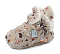 Dotty Fish Baby Winterschuhe mit wildeledersohle. Warme Baby Stiefel aus Baumwoll-Futter. Rutschfest. Braun mit Waldtieren. 12-18 Monate