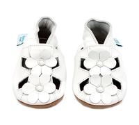 Dotty Fish Baby- und Kleinkind-Sommersandalen aus Leder für Mädchen - Britische Marke, weiche Barfußsohlen, rutschfest, atmungsaktiv, von Podologen empfohlen - Weiße Blumensandalen 18-24 Monate