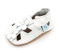 Dotty Fish Baby- und Kleinkind-Sommersandalen aus Leder für Mädchen - Britische Marke, weiche Barfußsohlen, rutschfest, atmungsaktiv, von Podologen empfohlen - Weiße Blumensandalen 0-6 Monate