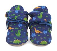 Dotty Fish Baby Winterschuhe Warme Baby Stiefel aus Baumwoll-Futter mit rutschfeste wildeledersohle. Marineblau mit Dinosauriern. 0-6 Monate
