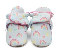 Dotty Fish Baby Winterschuhe Warme Baby Stiefel aus Baumwoll-Futter mit rutschfeste wildeledersohle. Blau mit Regenbögen und Herzen. 0-6 Monate