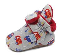 Dotty Fish Baby Winterschuhe Warme Baby Stiefel aus Baumwoll-Futter mit rutschfeste wildeledersohle. Grau mit Zügen und Autos. 0-6 Monate