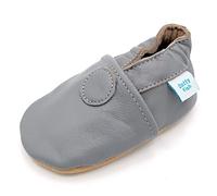 Dotty Fish weiche Leder Babyschuhe mit rutschfesten Wildledersohlen. Kleinkind Schuhe. Mädchen und Jungen. Einfach nur grau. 0-6 Monate (17 EU)