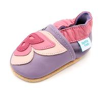 Dotty Fish Babyschuhe aus weichem Leder - rutschfeste Hausschuhe mit weicher Sohle, leicht und atmungsaktiv, als Krabbelschuhe geeignet, Unisex - Lila Schmetterling 18-24 Monate