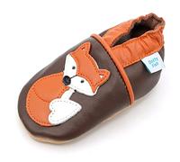 Dotty Fish Babyschuhe aus weichem Leder - rutschfeste Hausschuhe mit weicher Sohle, leicht und atmungsaktiv, als Krabbelschuhe geeignet, Unisex - Braun Fuchs 4-5 Jahre