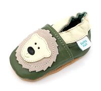 Dotty Fish Babyschuhe aus weichem Leder - rutschfeste Hausschuhe mit weicher Sohle, leicht und atmungsaktiv, als Krabbelschuhe geeignet, Unisex - Olivgrün und Creme Bär 18-24 Monate