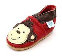 Dotty Fish Babyschuhe aus weichem Leder - rutschfeste Hausschuhe mit weicher Sohle, leicht und atmungsaktiv, als Krabbelschuhe geeignet, Unisex - Rot mit Affen 2-3 Jahre