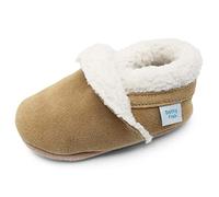 Dotty Fish Hausschuhe für Babys und Kleinkinder. Pantoffeln. Kinderschuhe. Krabbelschuh aus Wilderleder. Plüsch Warmes Fleecefutter. Hellbraun. 6-12 Monate (19 EU) Jungen. Mädchen