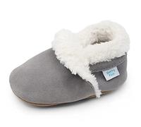Dotty Fish Hausschuhe für Babys und Kleinkinder. Pantoffeln. Kinderschuhe. Krabbelschuh aus Wilderleder. Plüsch Warmes Fleecefutter. Grau. 12-18 Monate (21 EU) Jungen. Mädchen
