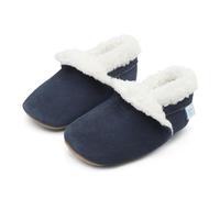 Dotty Fish Hausschuhe für Babys und Kleinkinder. Pantoffeln. Kinderschuhe. Krabbelschuh aus Wilderleder. Plüsch Warmes Fleecefutter. Marine. 4-5 Jahre (28 EU) Jungen. Mädchen