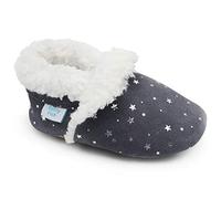 Dotty Fish Barfuß-Hausschuhe aus Wildleder für Babys & Kinder - Fleecegefütterte Winter-Pantoffeln für Jungen & Mädchen - Rutschfeste Sohle, Warm & Gemütlich - Silberne Sterne 4-5 Jahre
