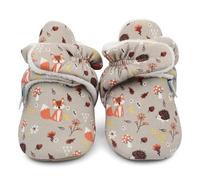 Dotty Fish Baby Winterschuhe mit wildeledersohle. Warme Baby Stiefel aus Baumwoll-Futter. Rutschfest. Braun mit Waldtieren. 6-12 Monate