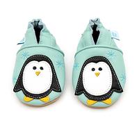 Dotty Fish weiche Leder Babyschuhe mit rutschfesten Wildledersohlen. Kleinkind Schuhe. Mintfarben mit Pinguin. Mädchen und Jungen. 4-5 Jahre (28 EU)