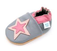 Dotty Fish weiche Leder Babyschuhe mit rutschfesten Wildledersohlen. Kleinkind Schuhe. Mädchen. Graue und rosa Sterne. 0-6 Monate (17 EU)