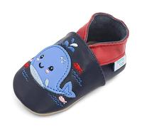 Dotty Fish Babyschuhe aus weichem Leder - rutschfeste Hausschuhe mit weicher Sohle, leicht und atmungsaktiv, als Krabbelschuhe geeignet, Unisex - Marineblauer Wal 12-18 Monate