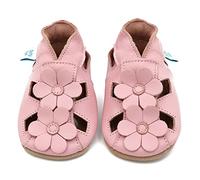 Dotty Fish Weiche Baby und Kleinkind Lederschuhe. Mädchen. Sandalen rosa mit Blumen. 0-6 Monate (17 EU)