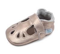 Dotty Fish weiche Leder Babyschuhe mit rutschfesten Wildledersohlen. Klassische T-Bar Schuhe für Mädchen rotgold. 0-6 Monate (17 EU)