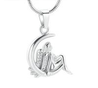 DOTUIARG Angel Moon Edelstahl-Einäscherungsanhänger Halskette Asche Erinnerungshalter Gedenkurnen-Halskette