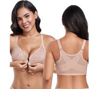 DotVol Damen Vorderverschluss BH Racerback Starker Halt Große Größen Unterwäsche Ungepolster Bra(Beige, 100E)