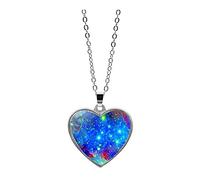 Double Galaxy Solar System Sided Halskette Universum Glasanhänger Herz Planet Zubehör Ketten Silber