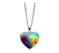 Double Galaxy Solar System Sided Halskette Universum Glasanhänger Herz Planet Zubehör Ketten Silber